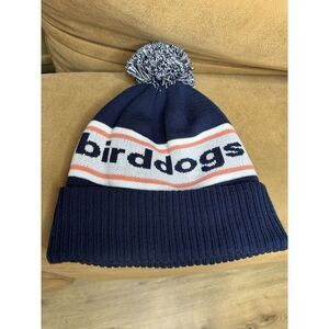 Birddogs Pompom Beanie Hat‎ Navy Blue White Peach Knit Logo Winter Pom Puff Ski